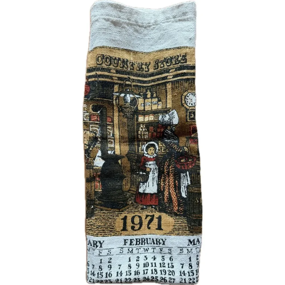 1971 Kay Dee Country Store Linen Cloth Kitchen Calendar Tea Towel NWOT
